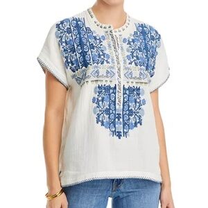 Johnny Was Atanase Embroidered Cotton Top